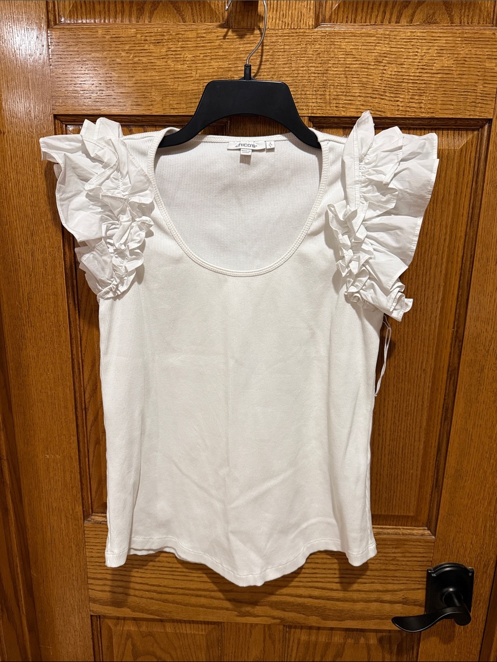 Chico's White Ruffle-Sleeve Scoop Neck Tank. New without tags. Chico’s size 2